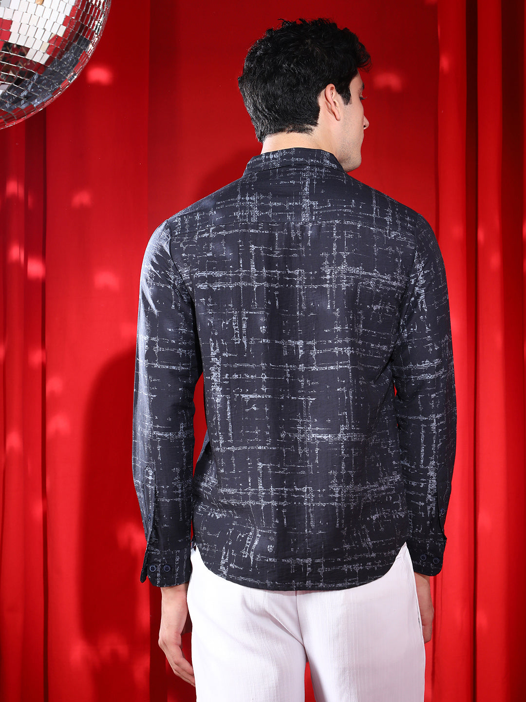 Men Midnight Black Abstract Imprint Shirt