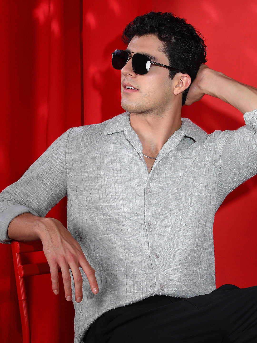 Men Cloud Grey Tactile Cuban Shirt