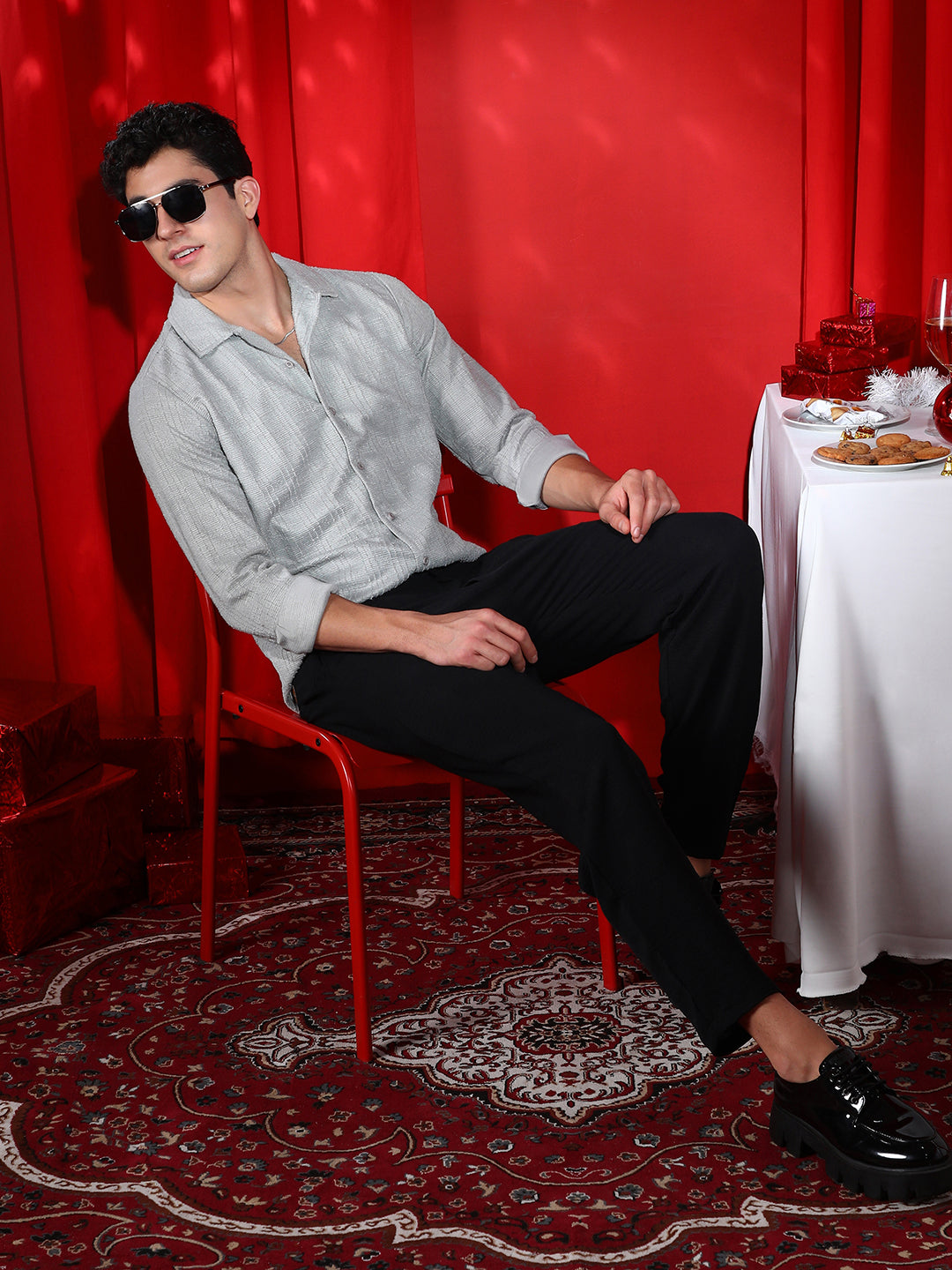 Men Cloud Grey Tactile Cuban Shirt