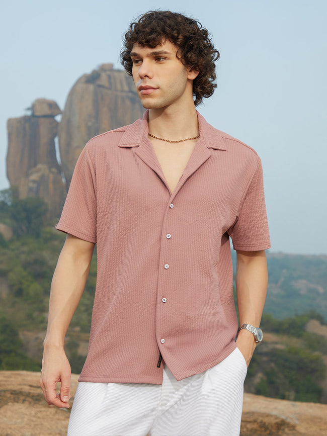 Men Nude Pink Rope-Ribbed Shirt