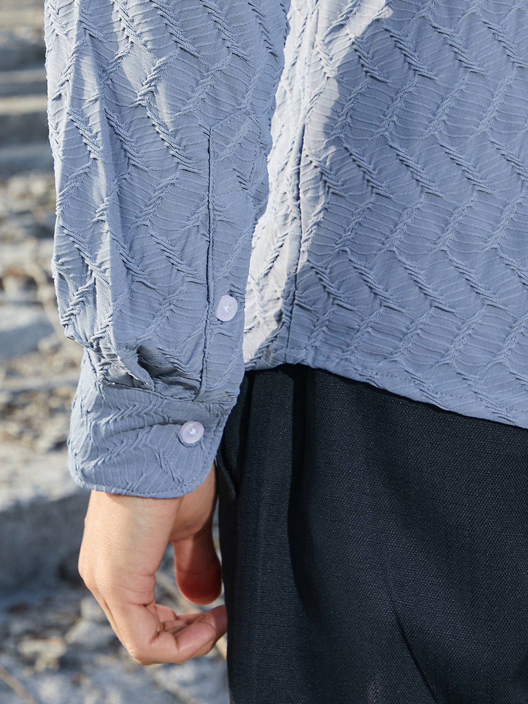 Men Cornflower Blue Herringbone-Tactile Shirt