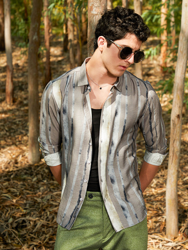 Men Coin Grey Indie-Striped Shirt