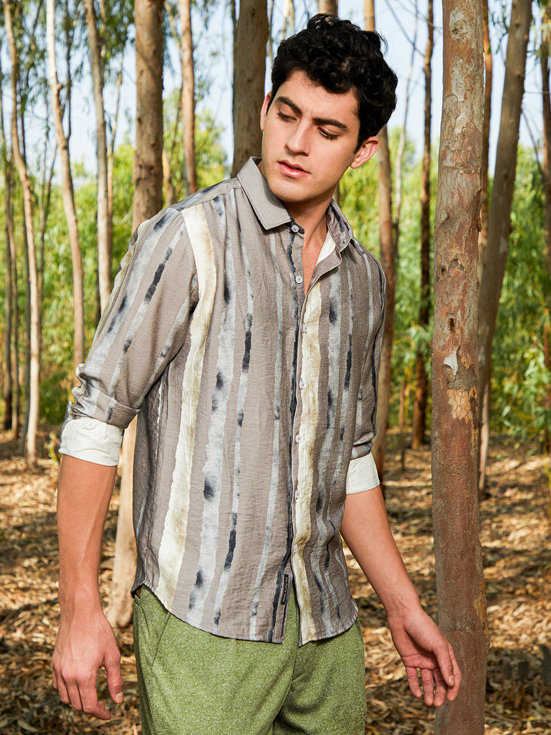 Men Coin Grey Indie-Striped Shirt
