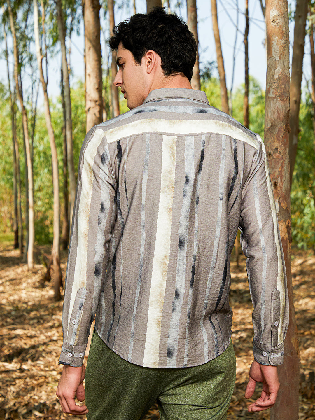 Men Coin Grey Indie-Striped Shirt
