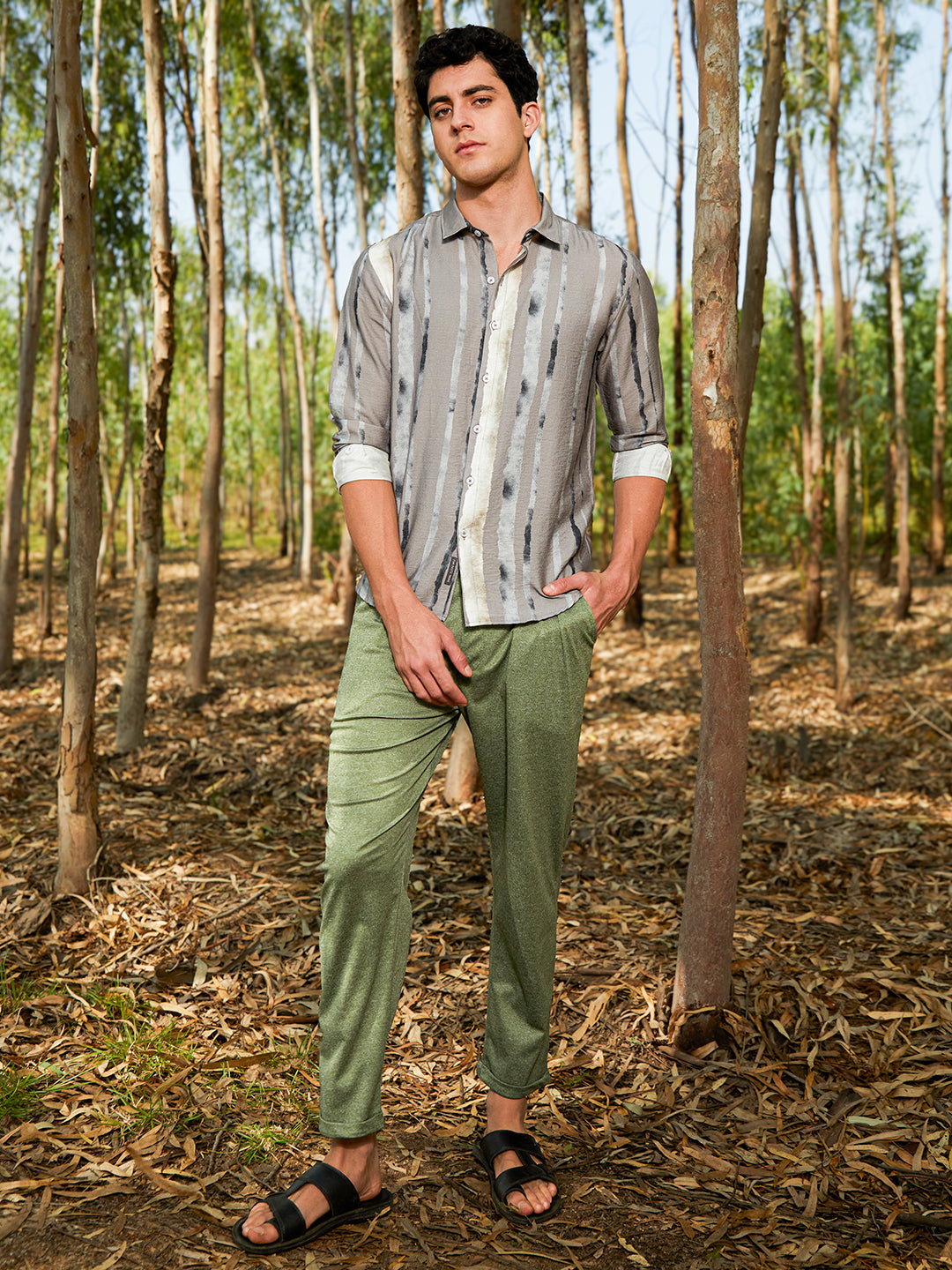 Men Coin Grey Indie-Striped Shirt