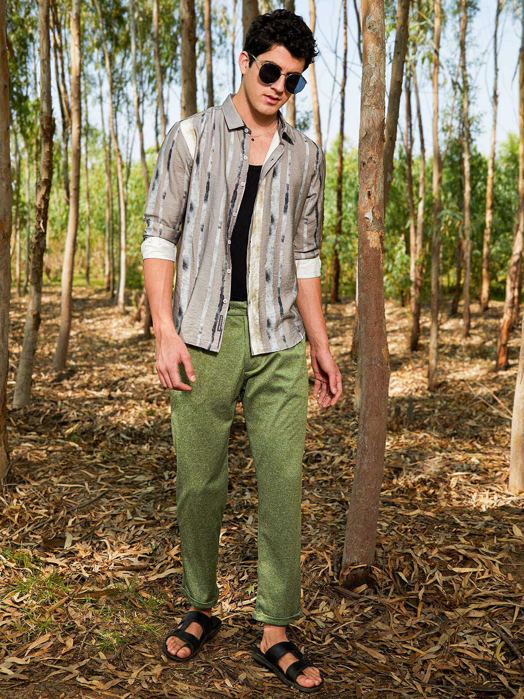 Men Coin Grey Indie-Striped Shirt