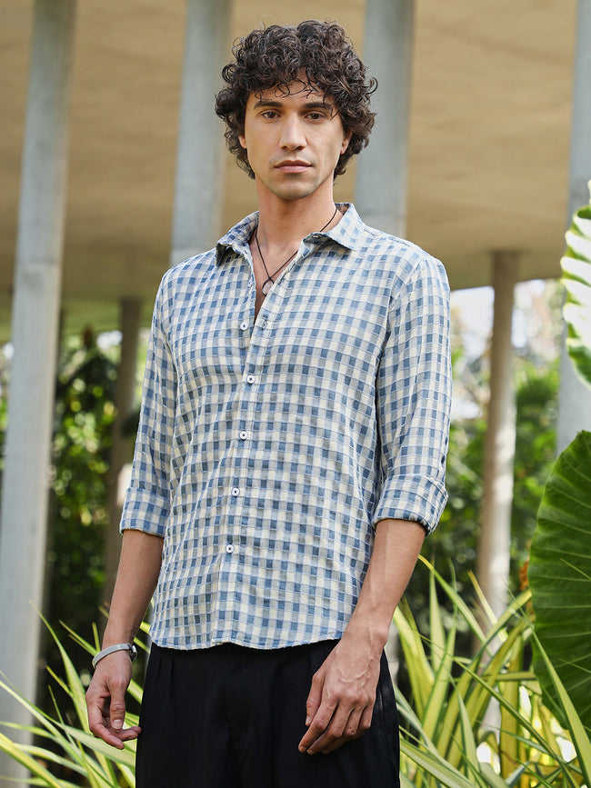 Men Cotton Blend Regular Checks Shirt