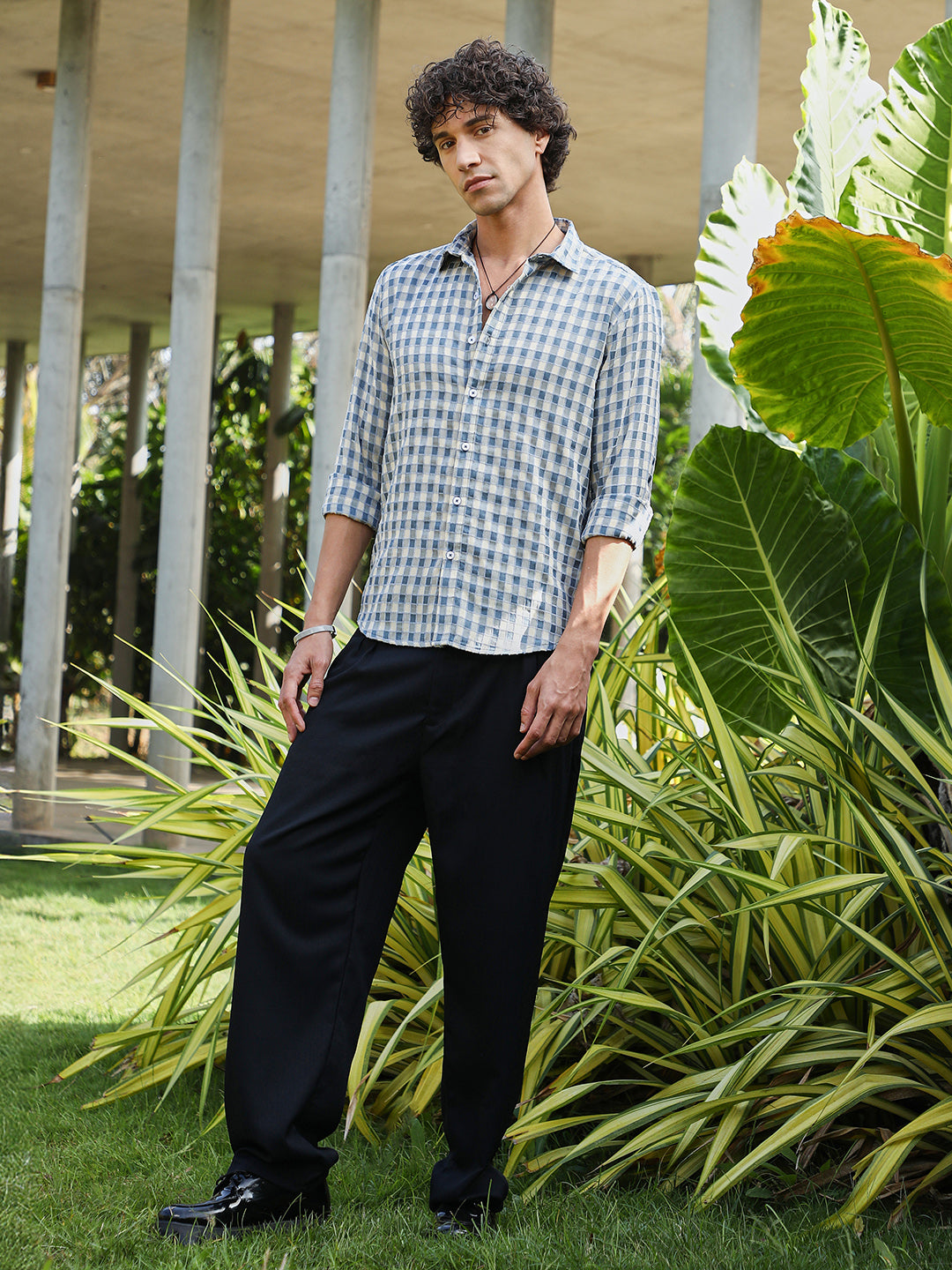 Men Cotton Blend Regular Checks Shirt