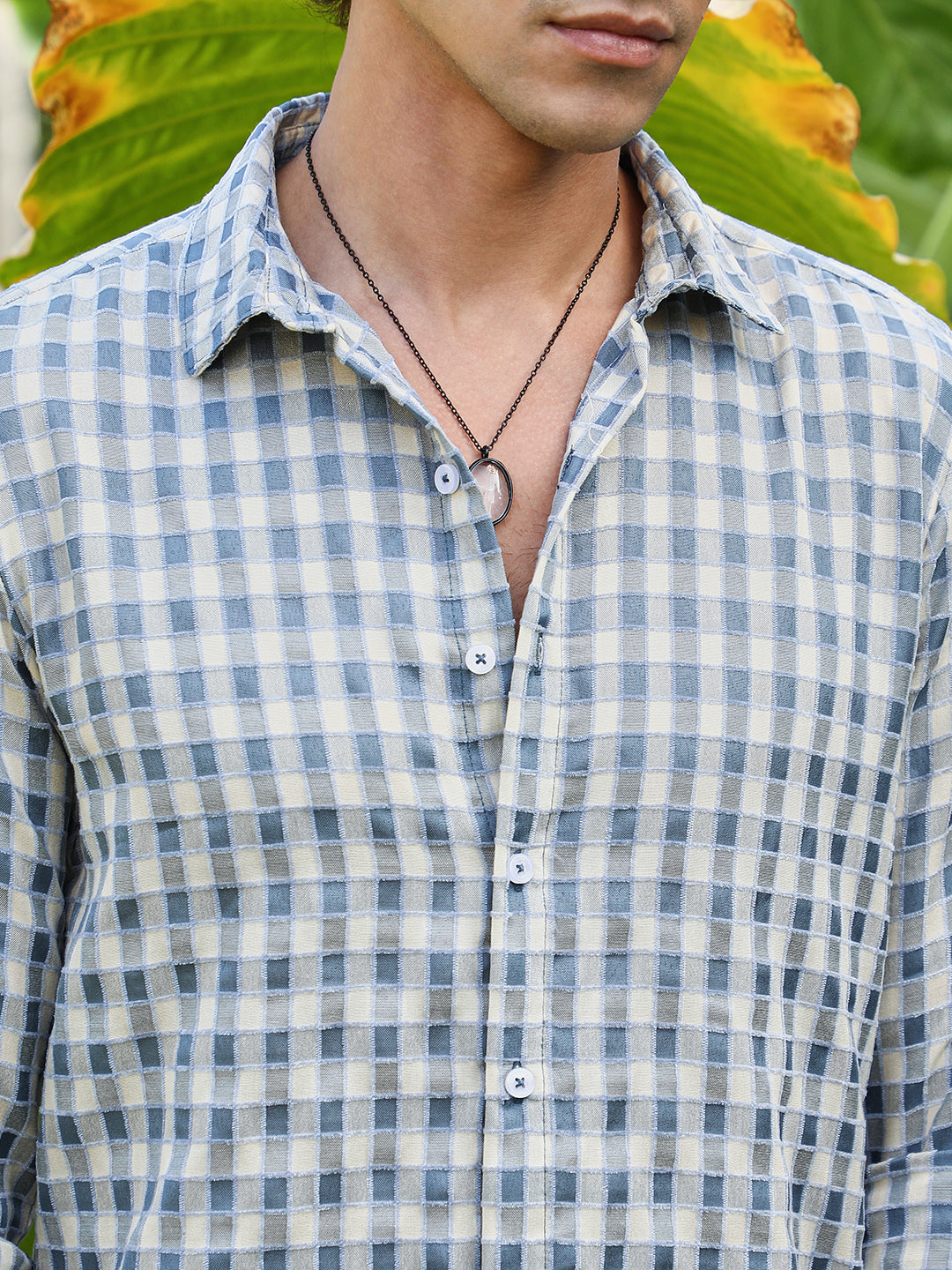 Men Cotton Blend Regular Checks Shirt