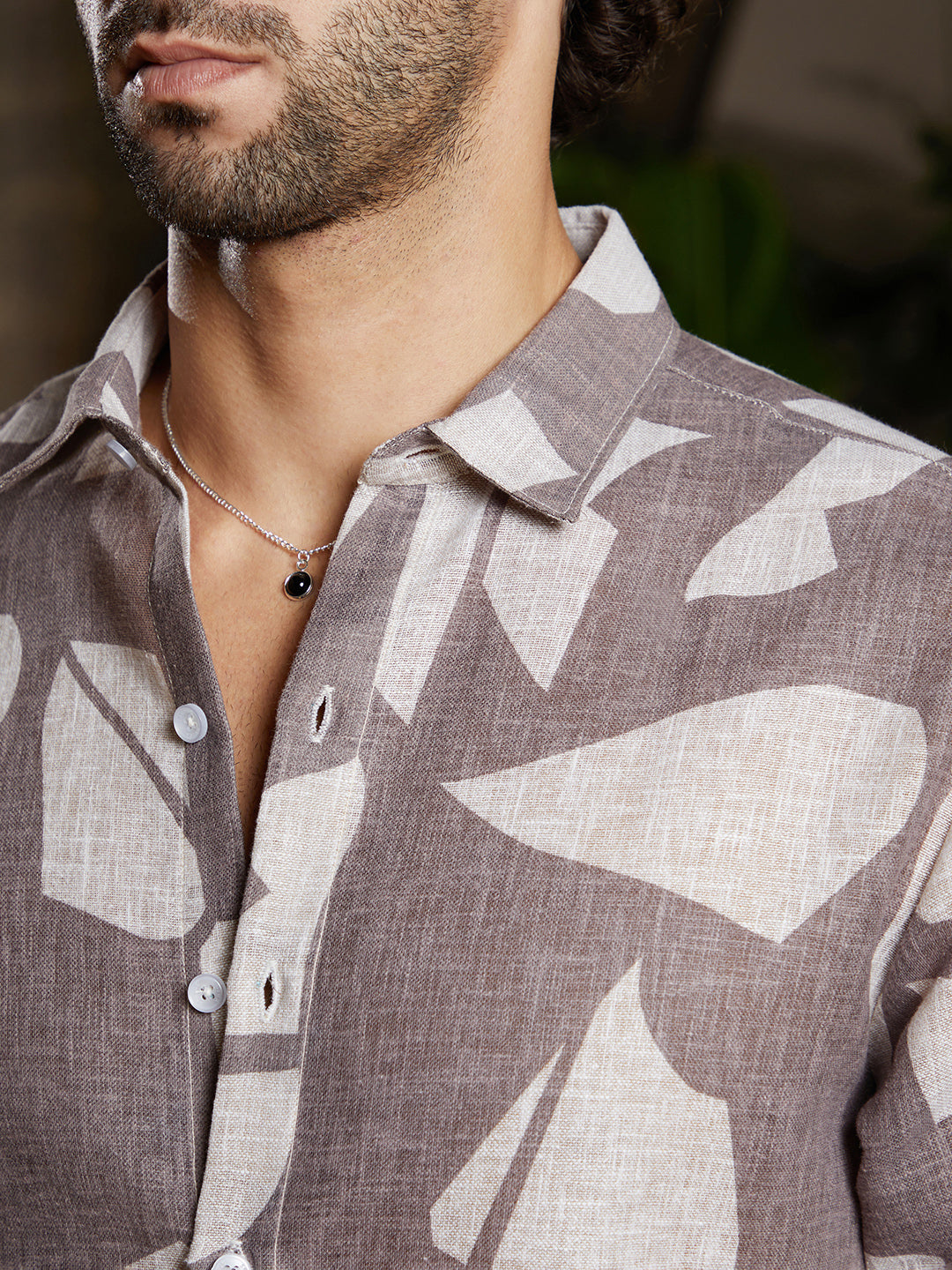 Men Ash Brown Abstract Heathered Shirt