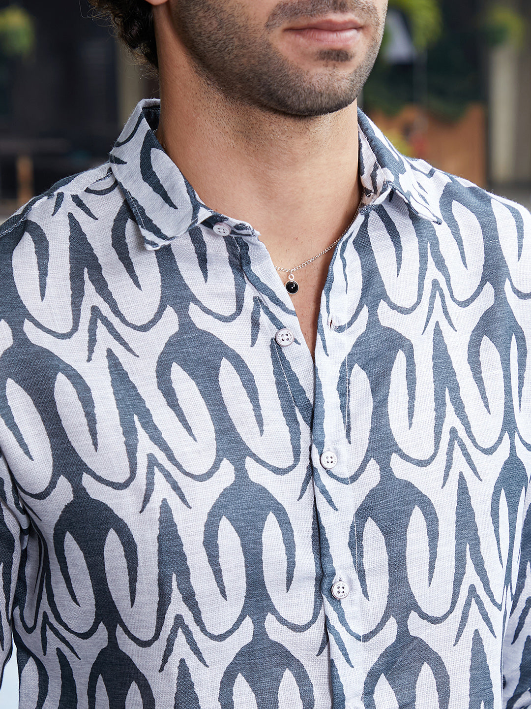 Men Prussian Blue Trident Imprint Shirt
