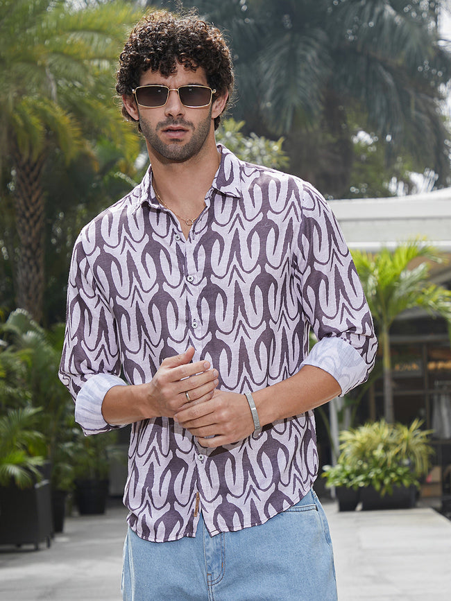 Men Amethsyt Purple Trident Imprint Shirt