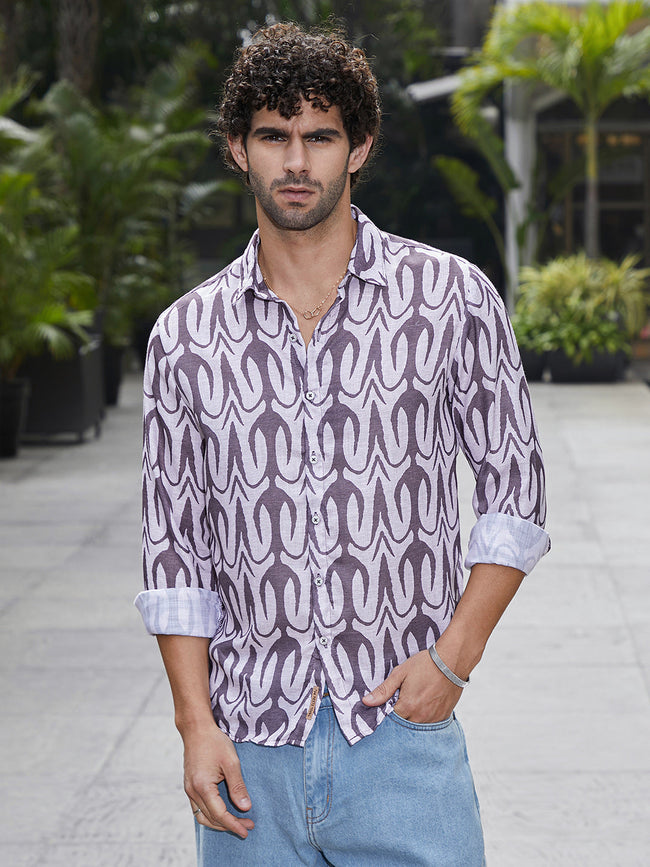 Men Amethsyt Purple Trident Imprint Shirt