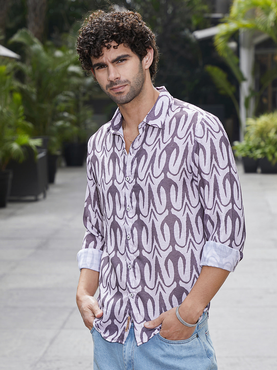 Men Amethsyt Purple Trident Imprint Shirt