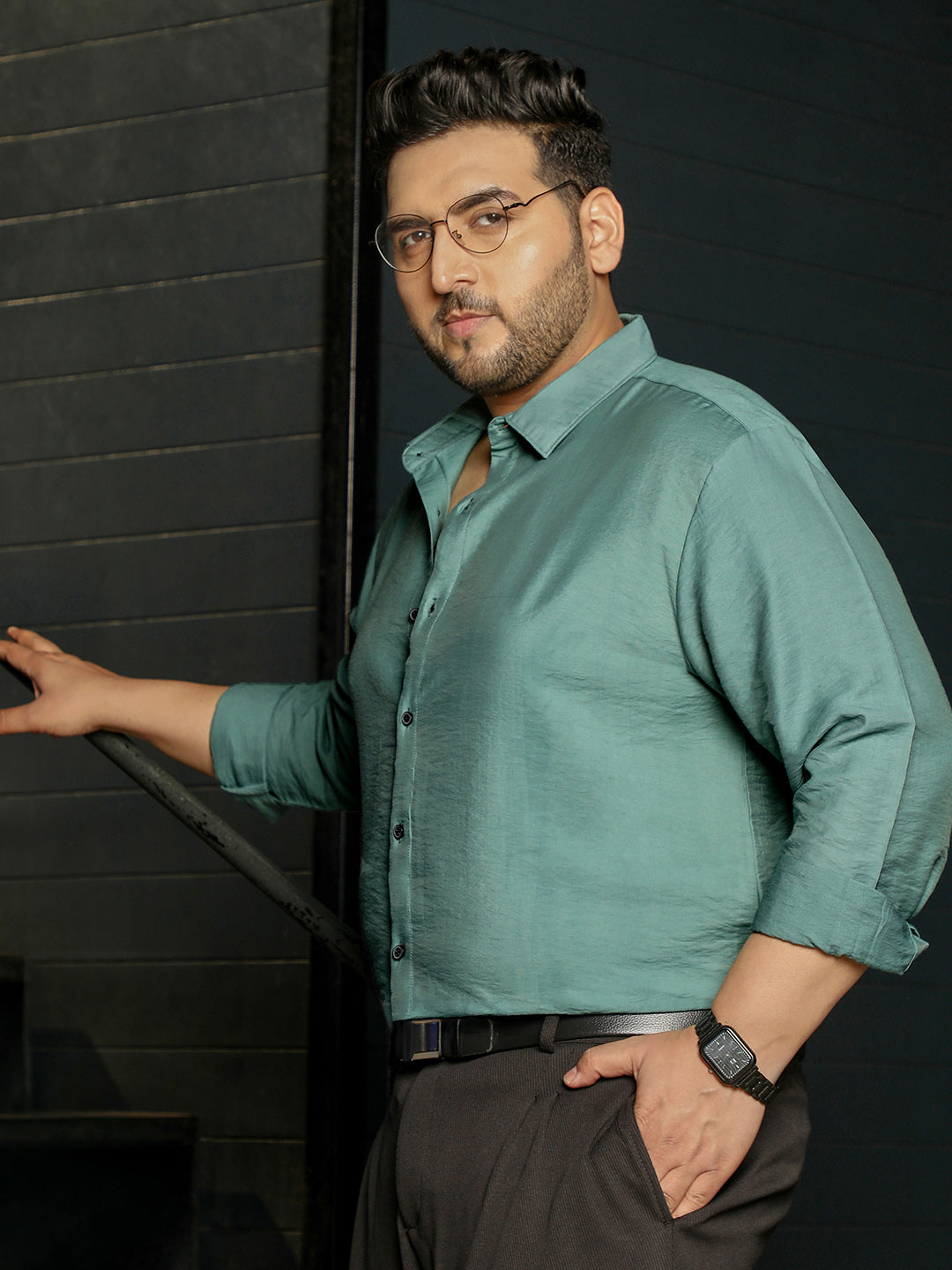 Men Sage Green Solid Shirt