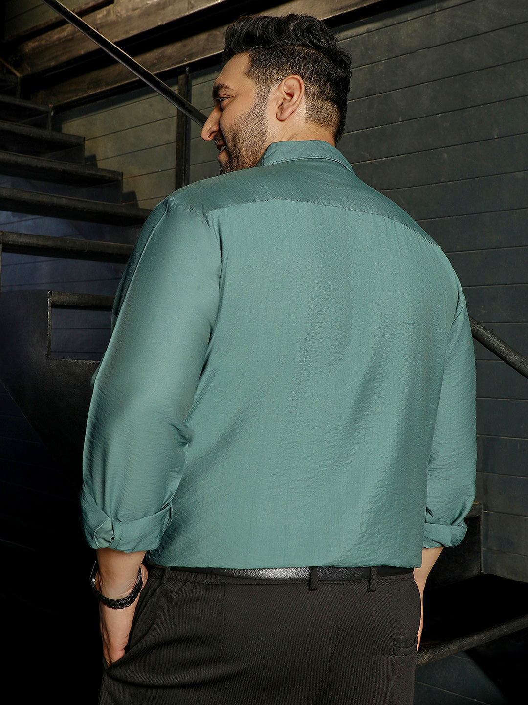 Men Sage Green Solid Shirt