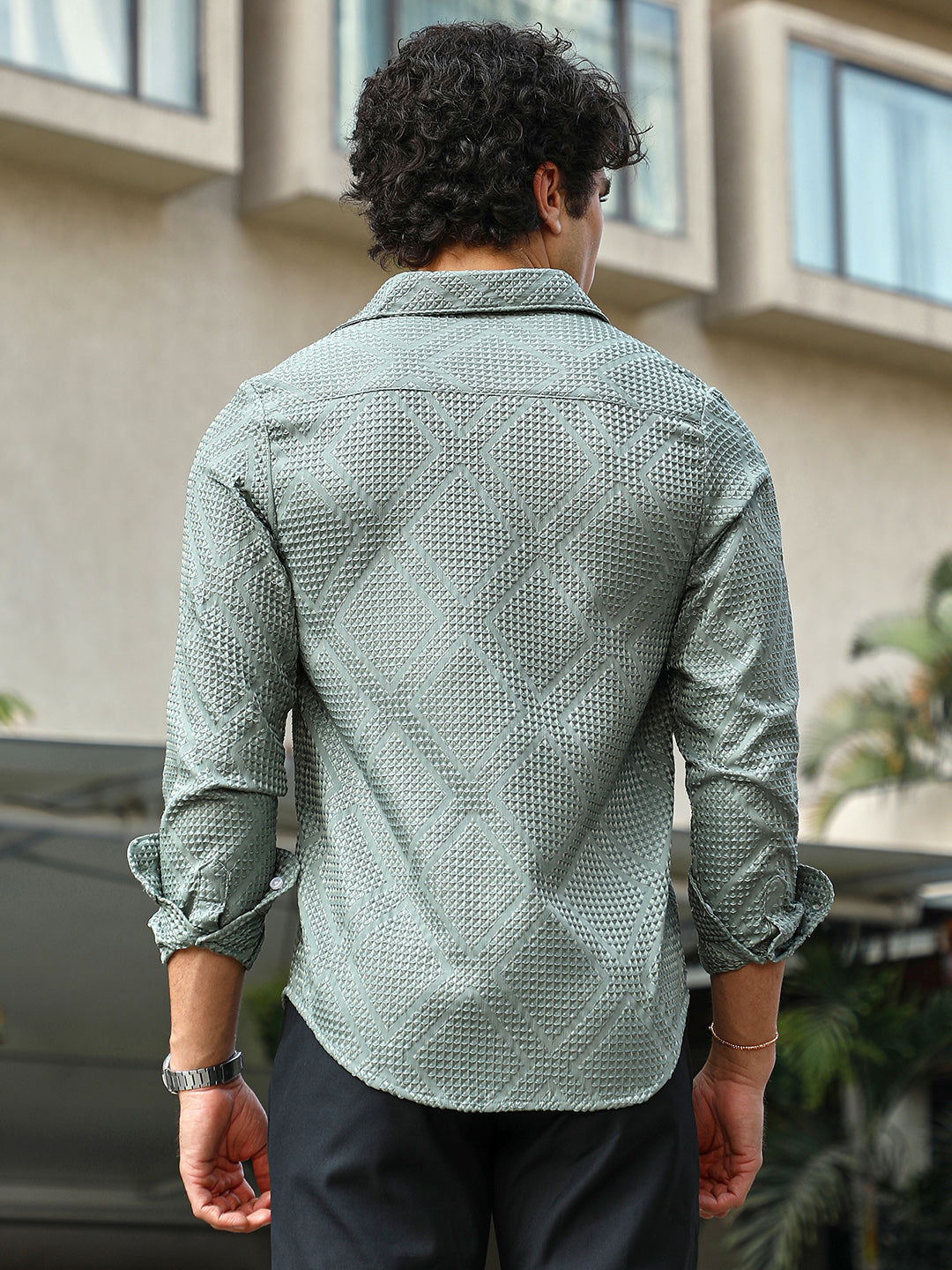 Men Sage Green Shard-Tactile Shirt