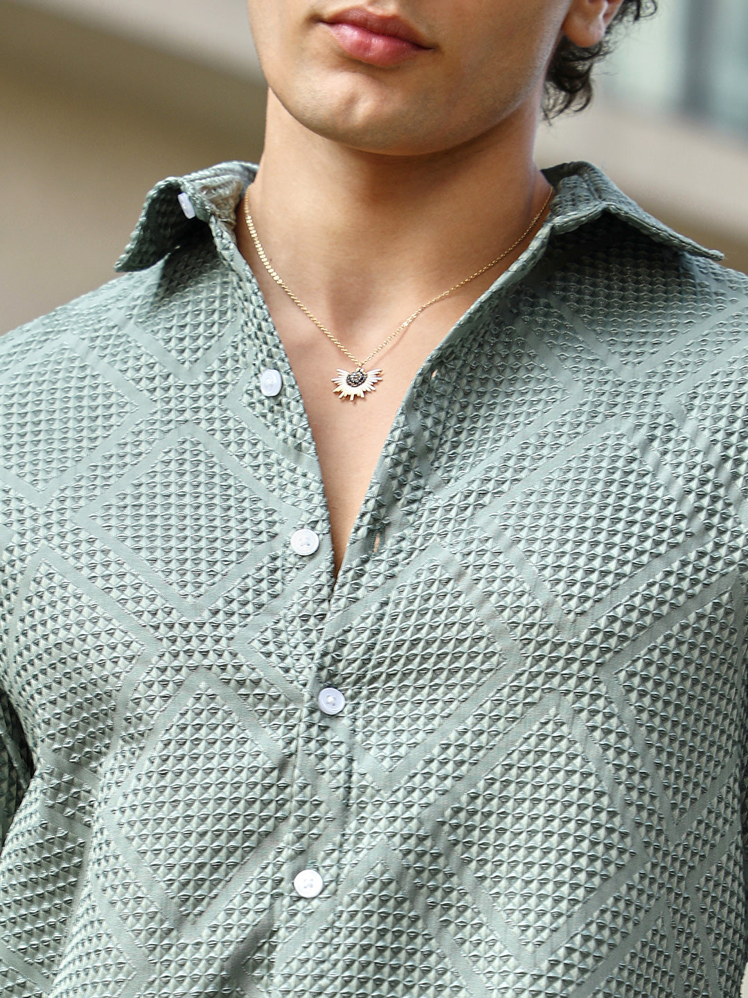 Men Sage Green Shard-Tactile Shirt