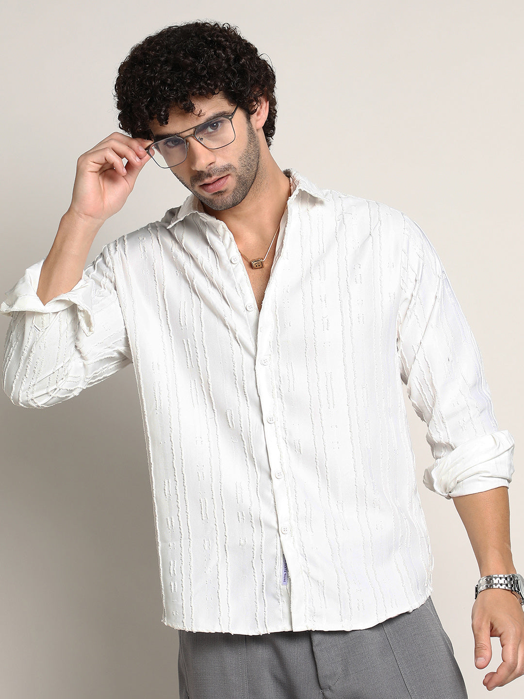 Men Chalk White Ripple-Edge Shirt