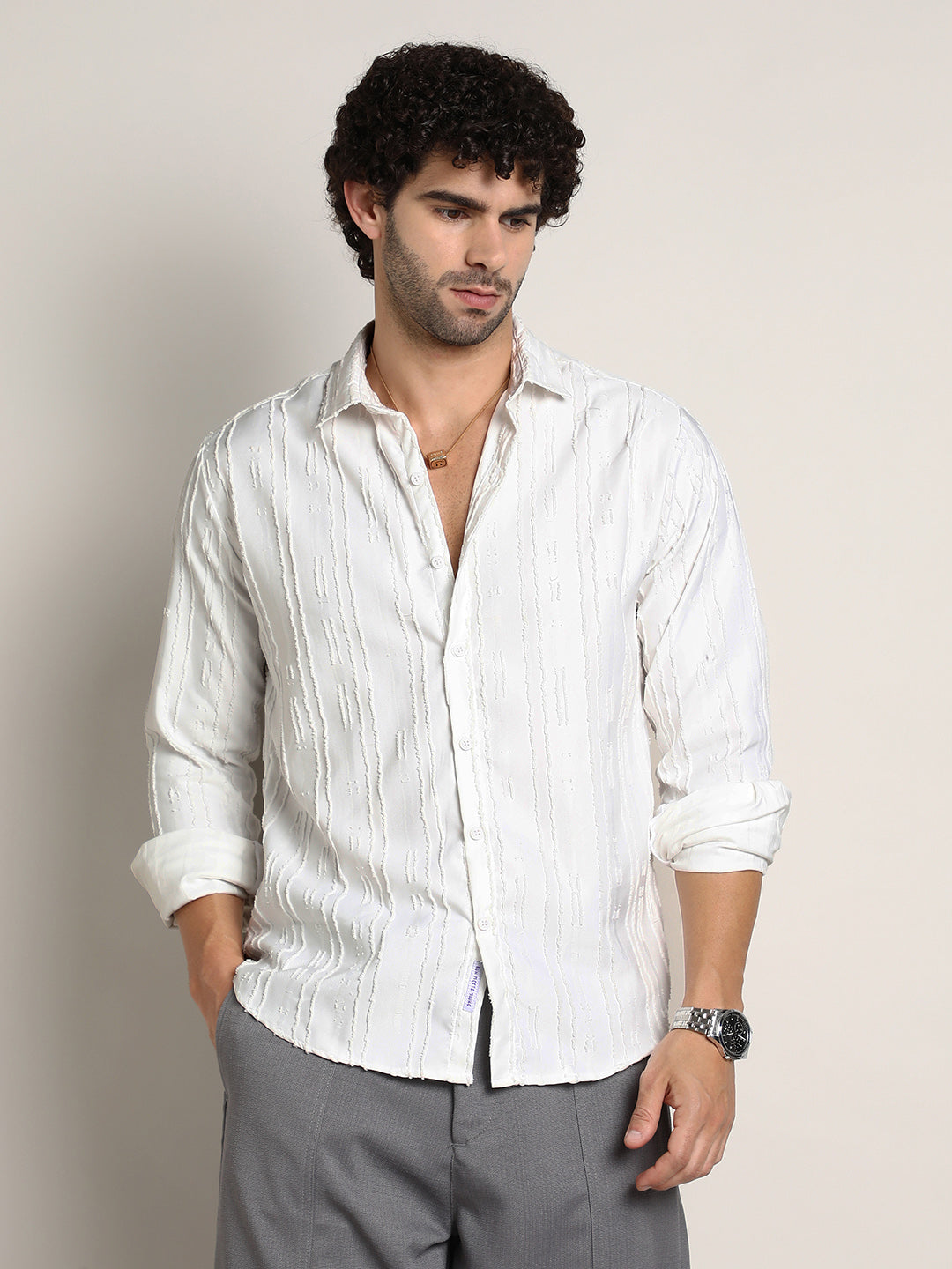 Men Chalk White Ripple-Edge Shirt