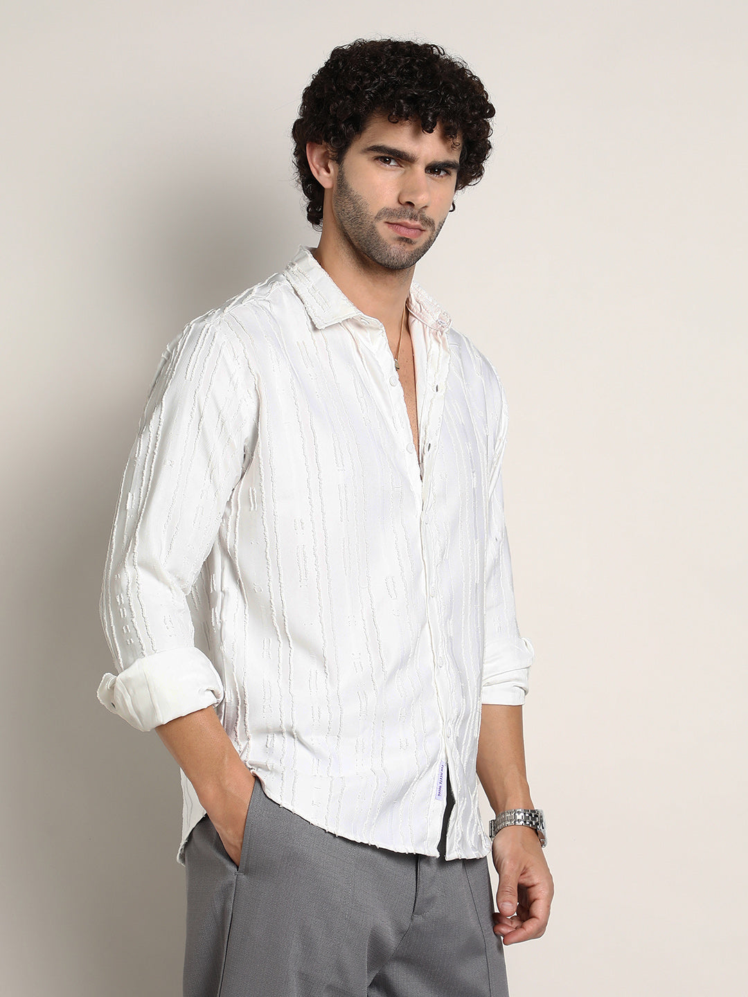 Men Chalk White Ripple-Edge Shirt