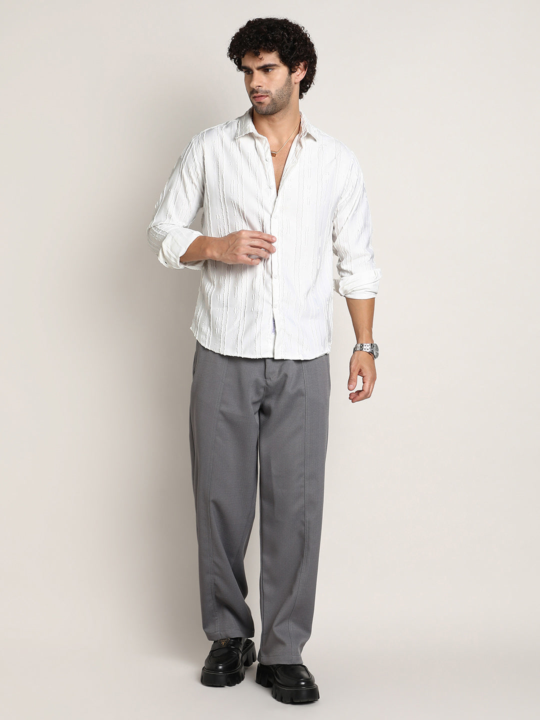 Men Chalk White Ripple-Edge Shirt