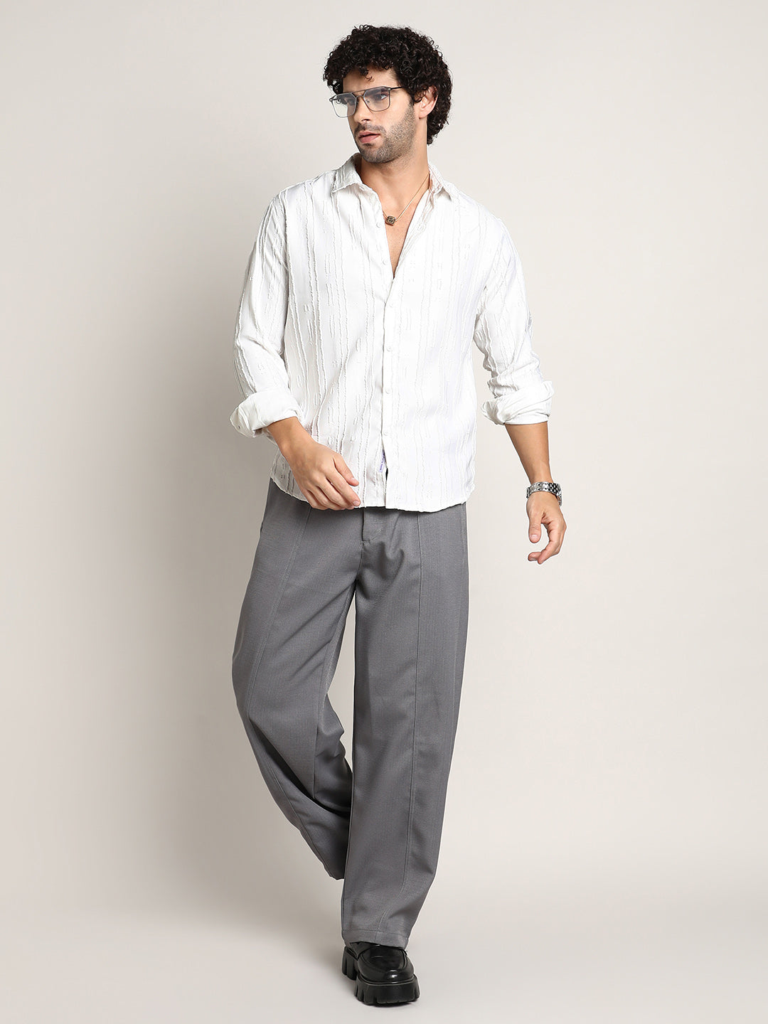 Men Chalk White Ripple-Edge Shirt