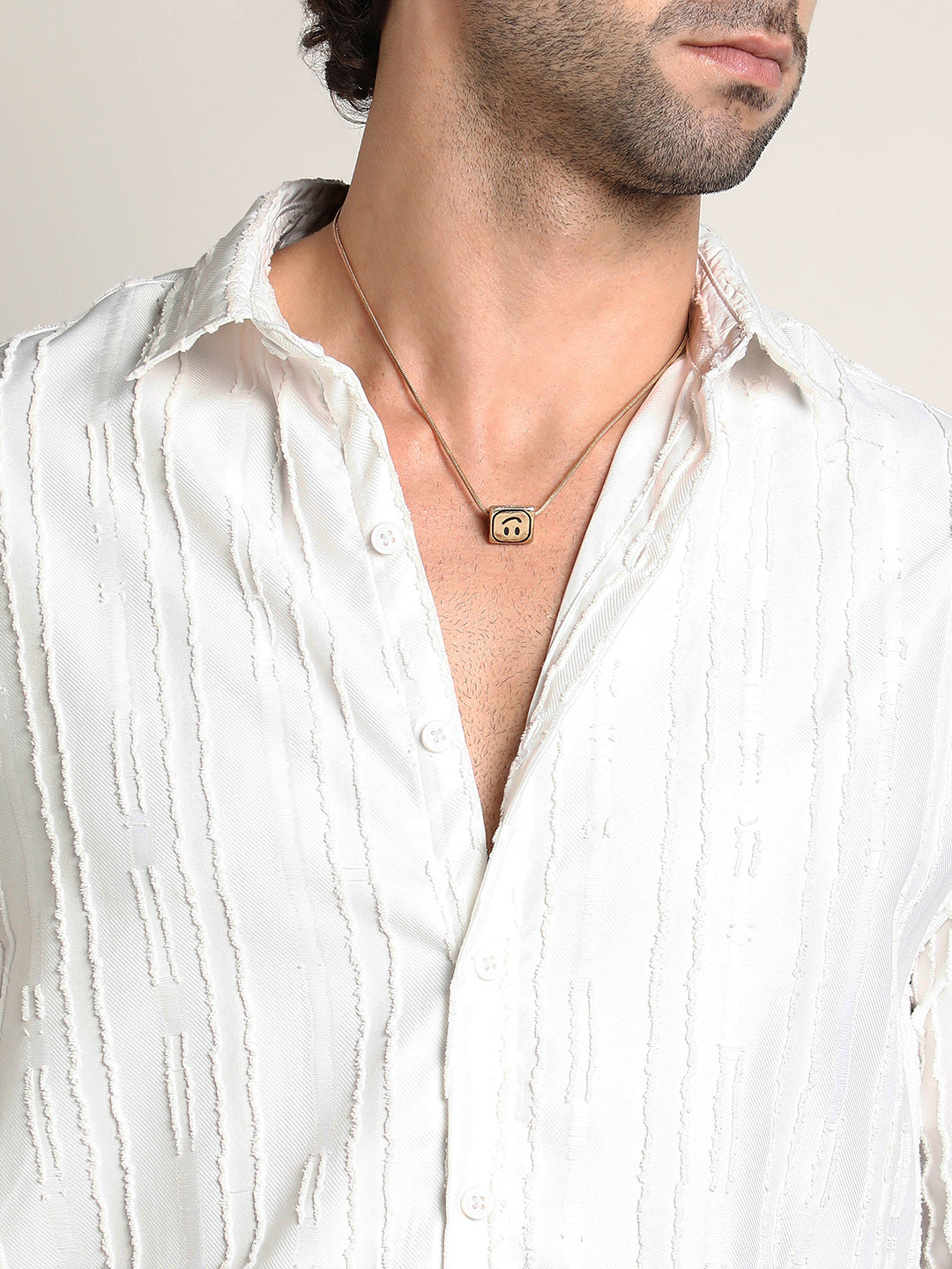 Men Chalk White Ripple-Edge Shirt