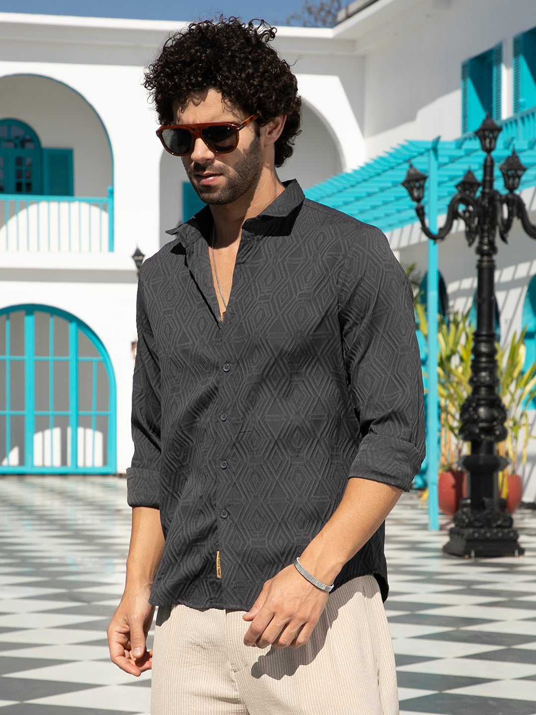 Men Ash Grey Illuminator-Tactile Shirt