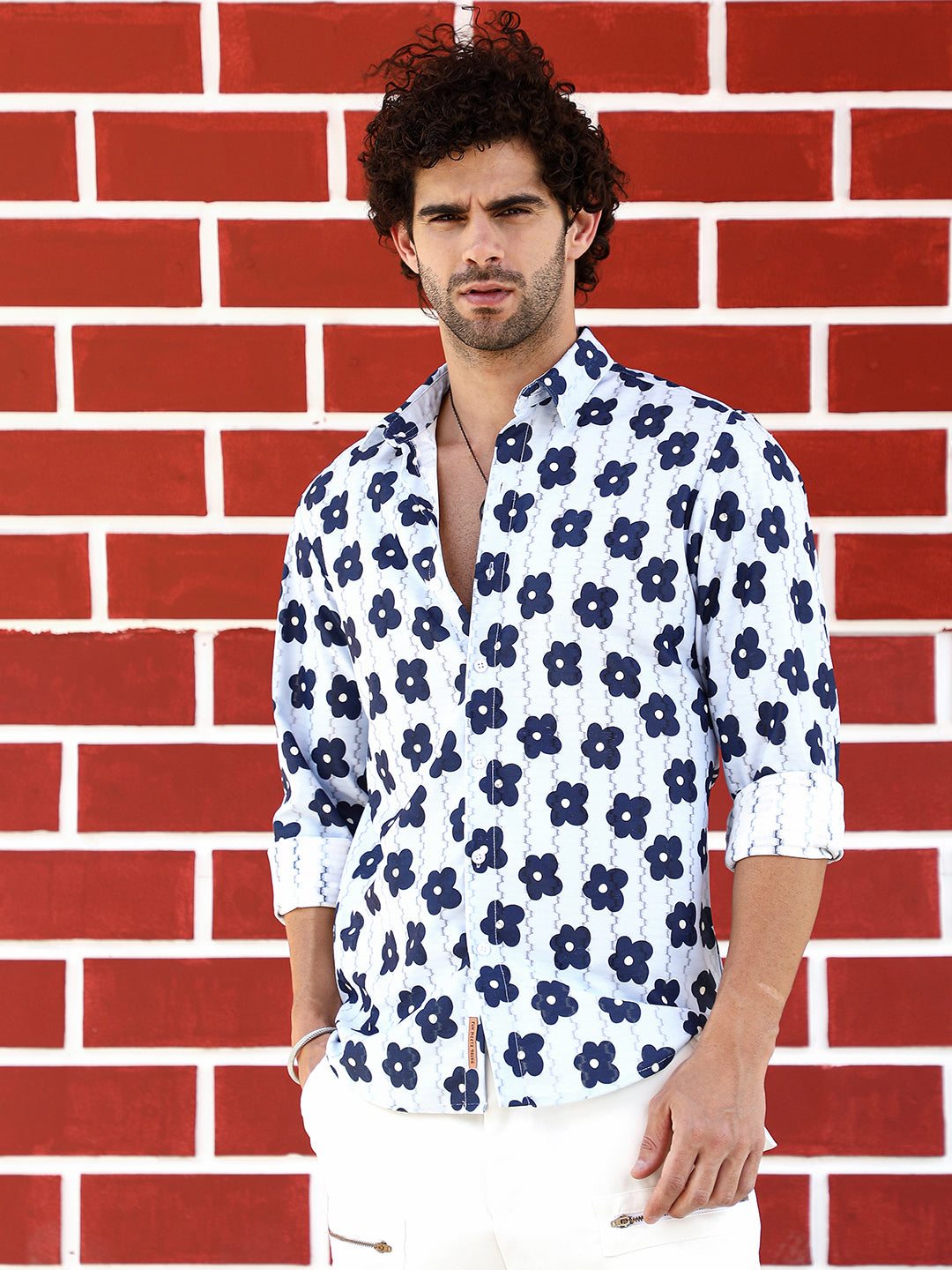 Men Blended Fabric Regular Printed Shirt