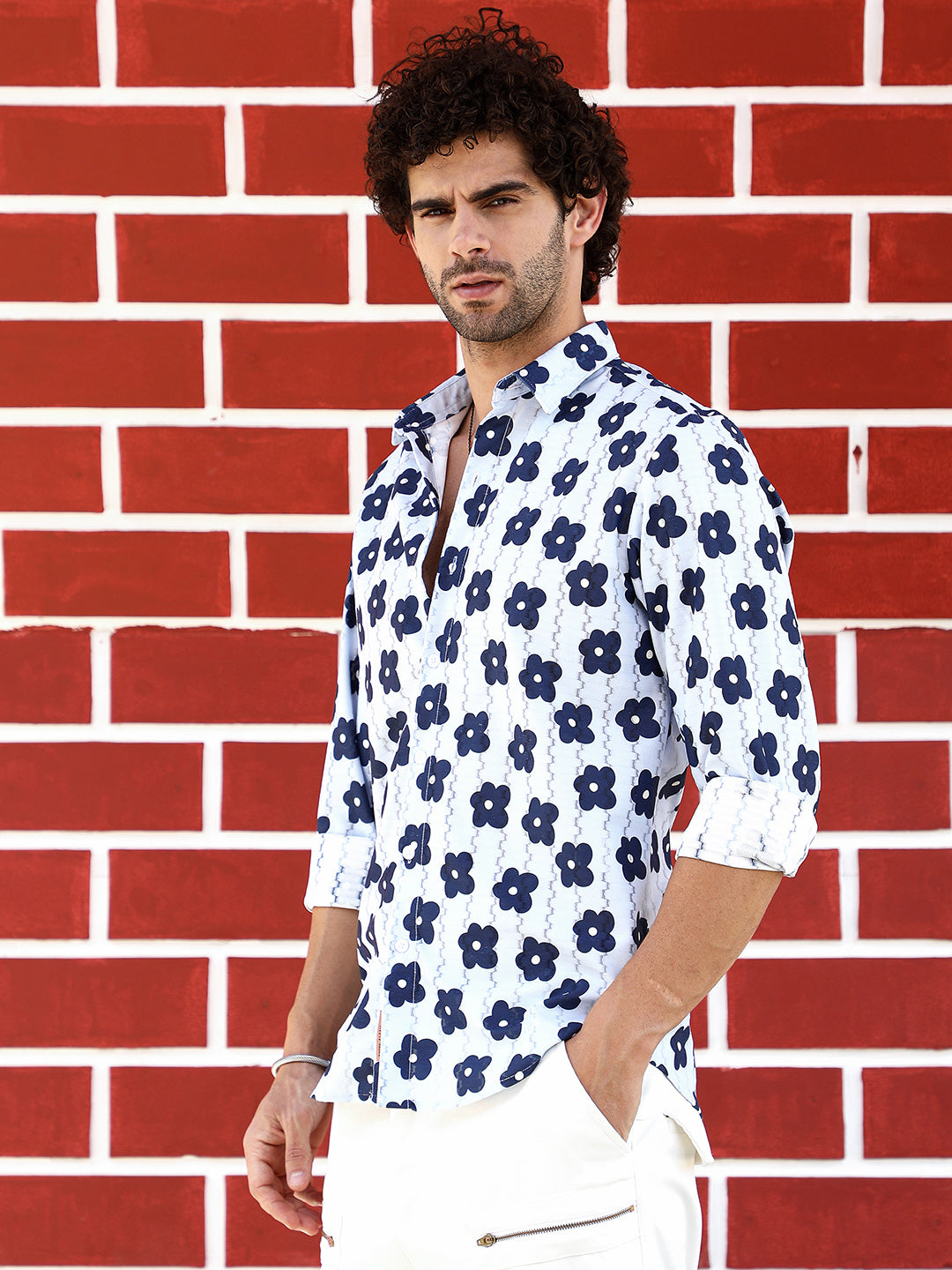 Men Blended Fabric Regular Printed Shirt