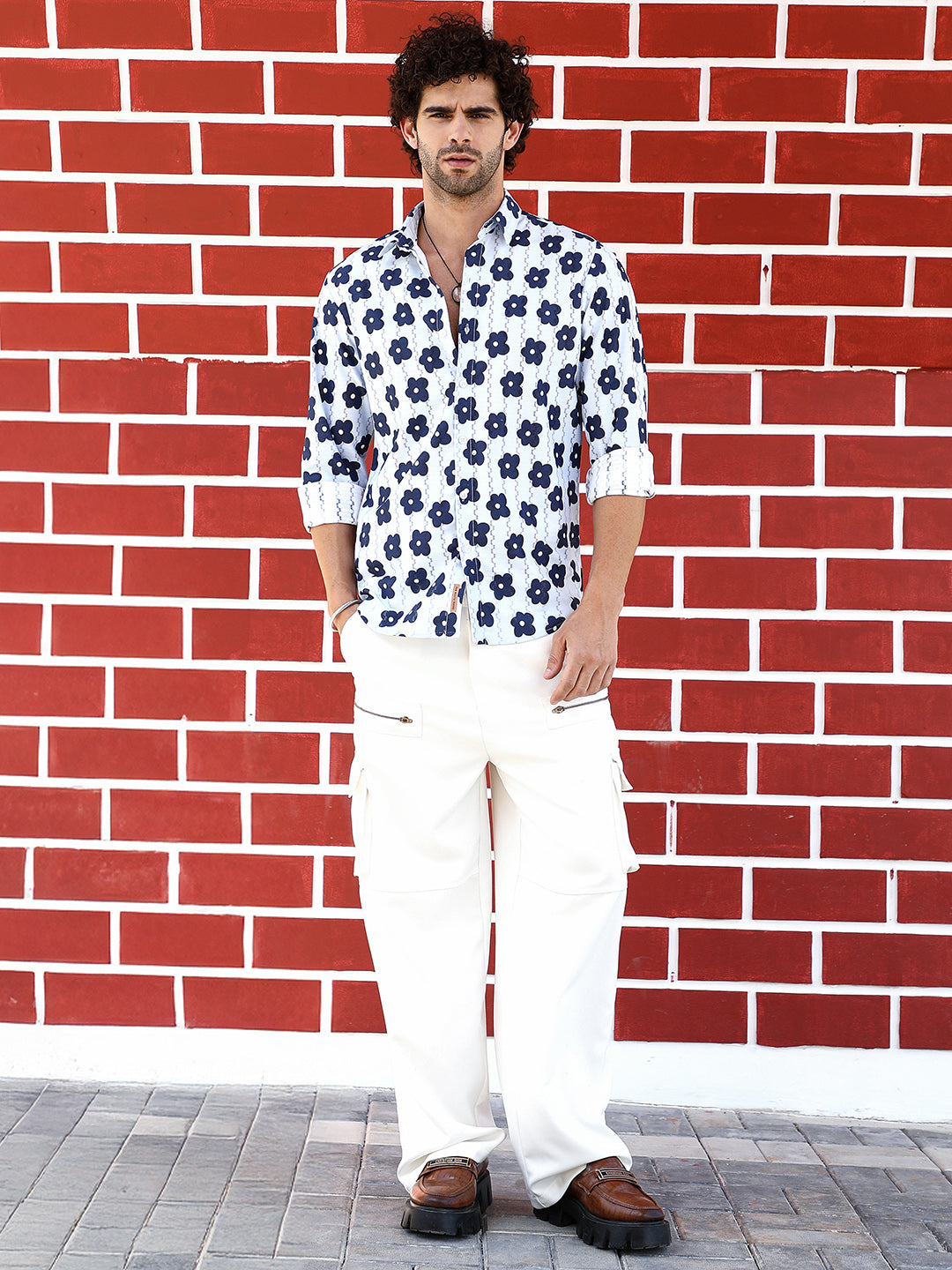Men Blended Fabric Regular Printed Shirt