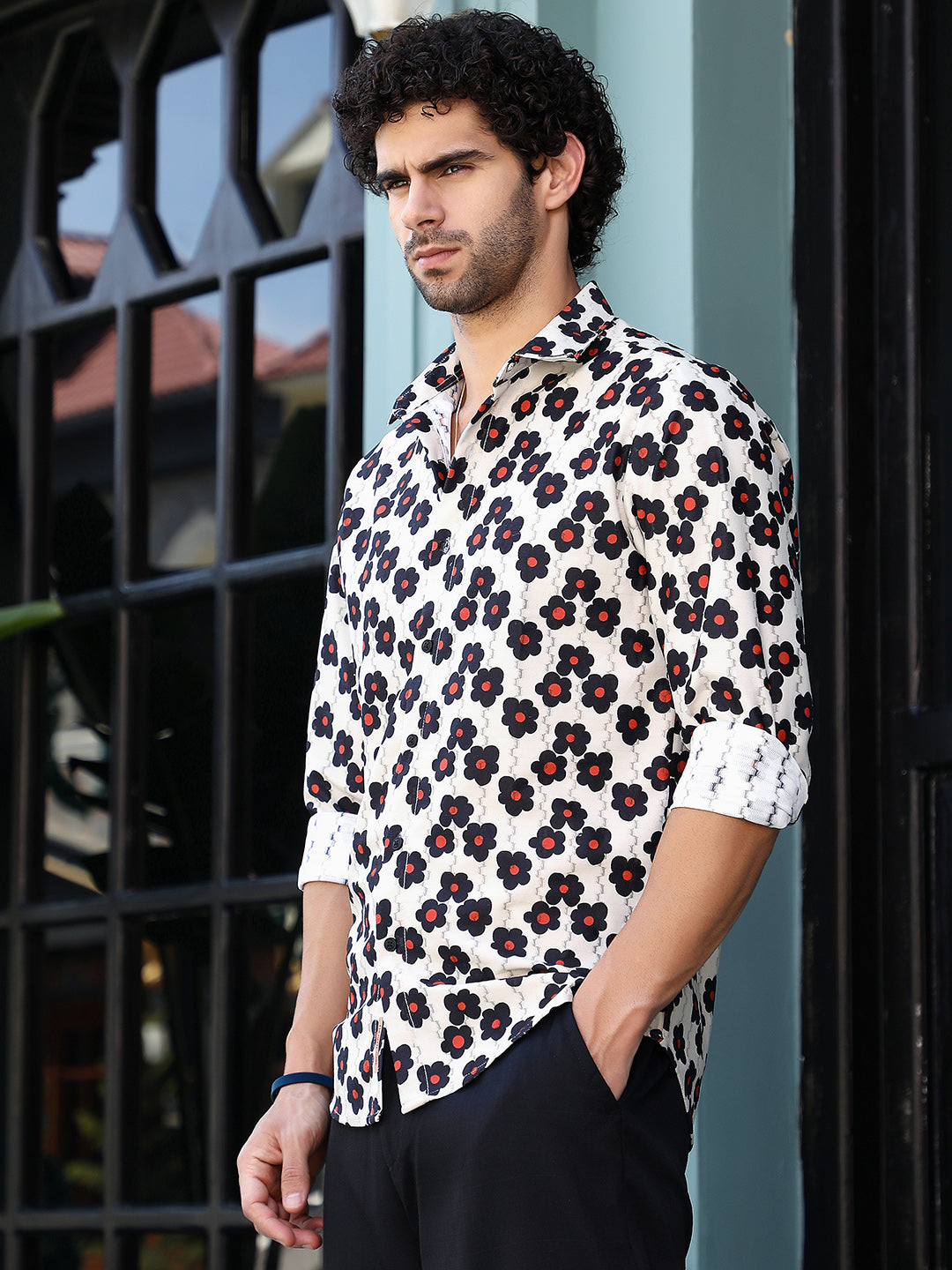 Men Blended Fabric Regular Printed Shirt