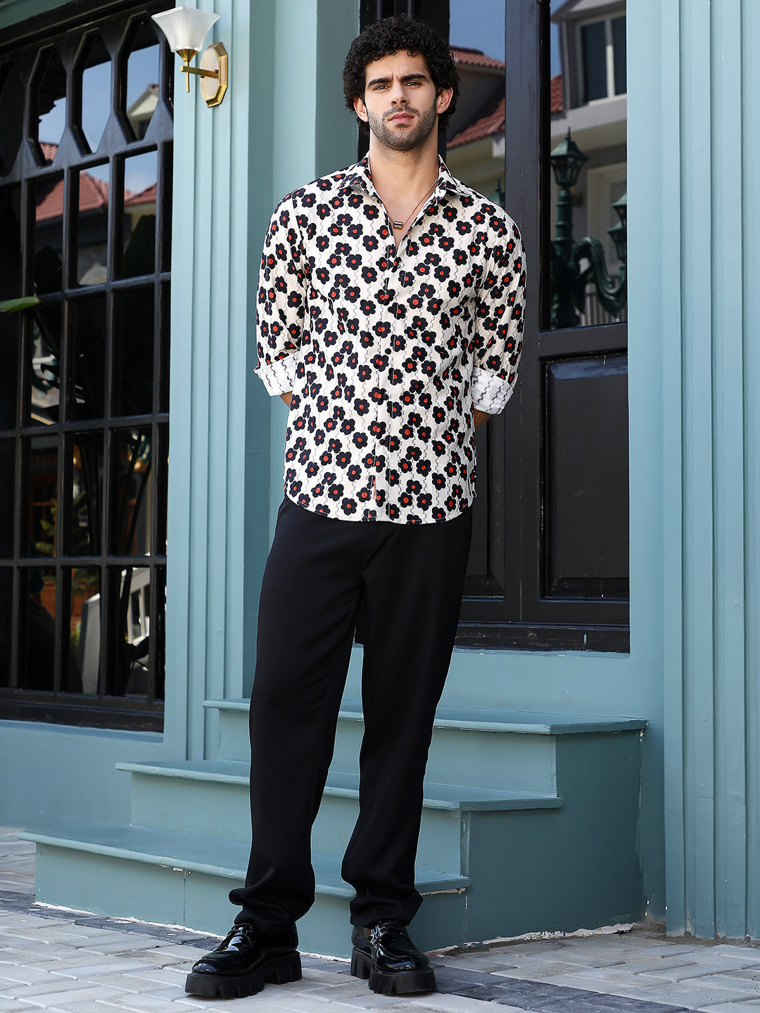 Men Blended Fabric Regular Printed Shirt