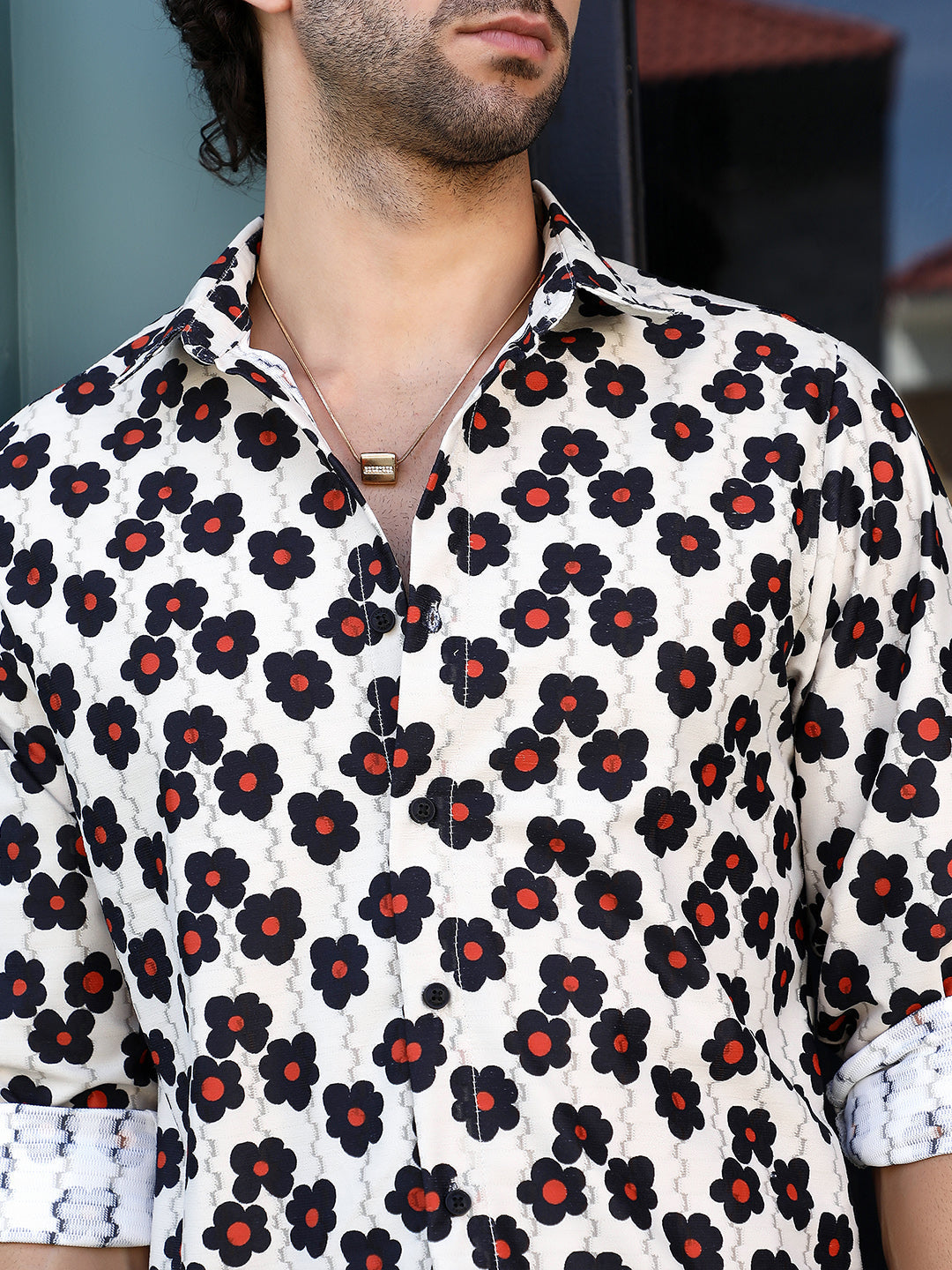 Men Blended Fabric Regular Printed Shirt