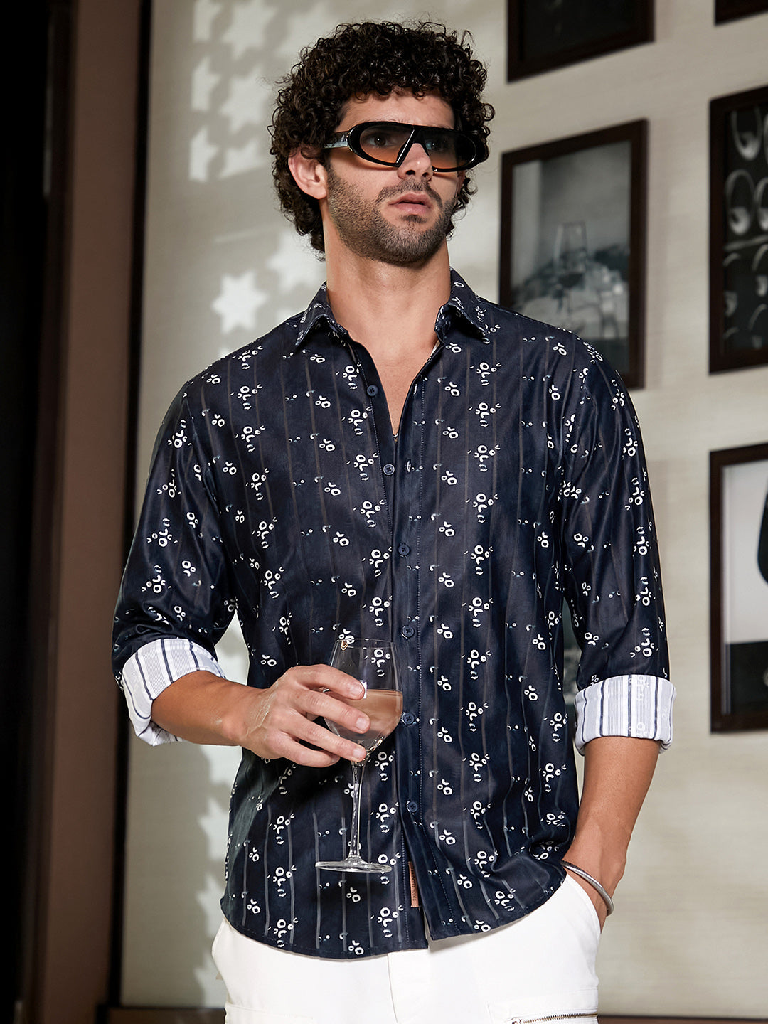 Men Onyx Black Ditsy Imprint Shirt
