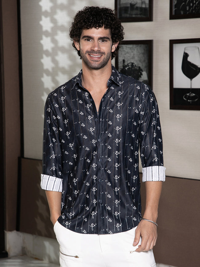Men Onyx Black Ditsy Imprint Shirt