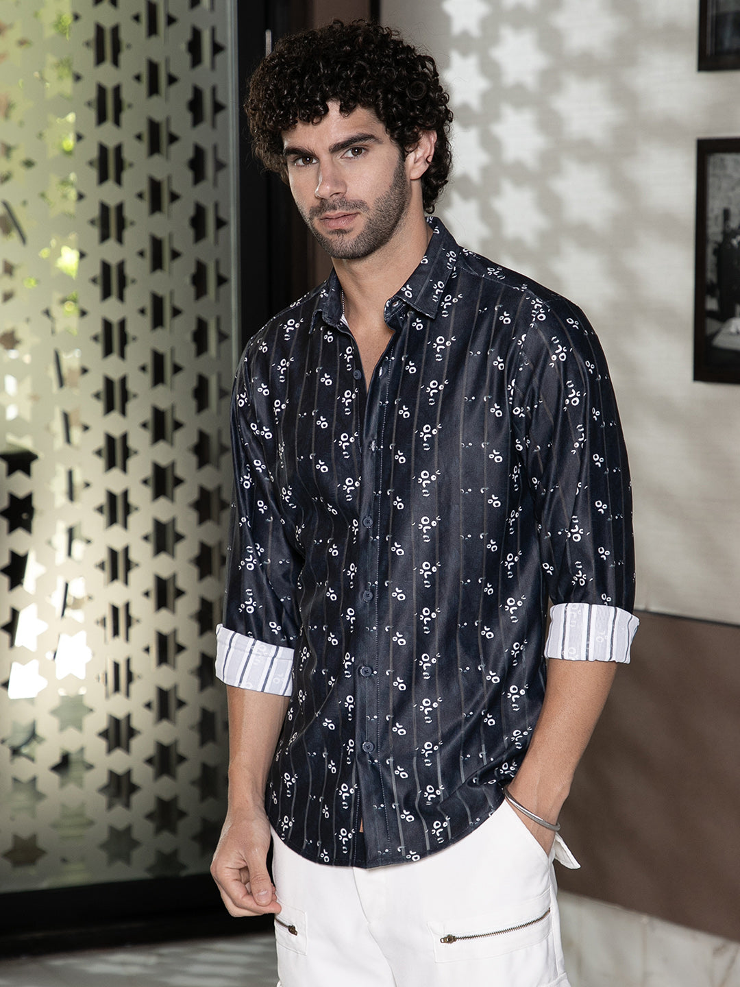 Men Onyx Black Ditsy Imprint Shirt