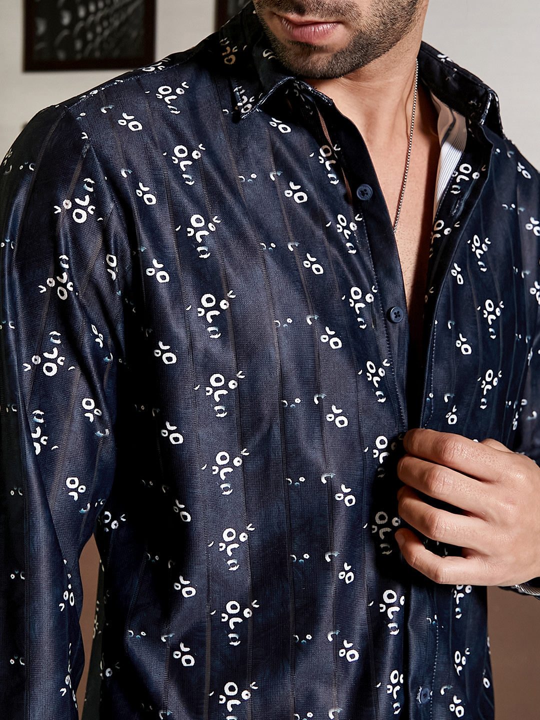 Men Onyx Black Ditsy Imprint Shirt