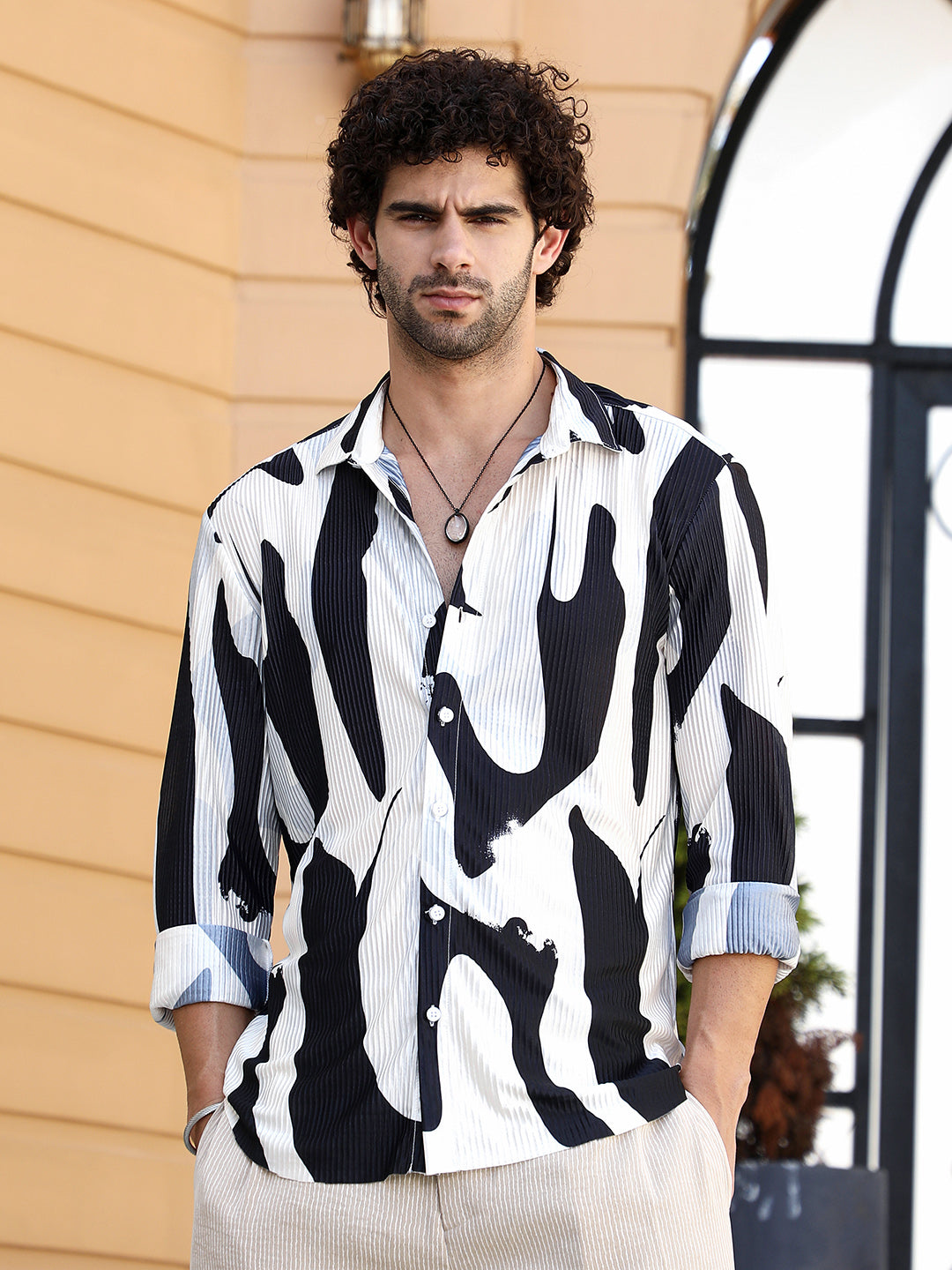 Men Blended Fabric Regular Printed Shirt