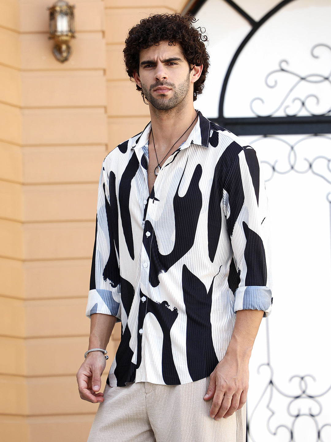 Men Blended Fabric Regular Printed Shirt