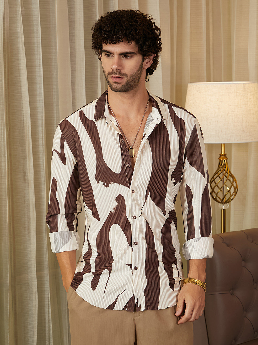 Men Blended Fabric Regular Printed Shirt