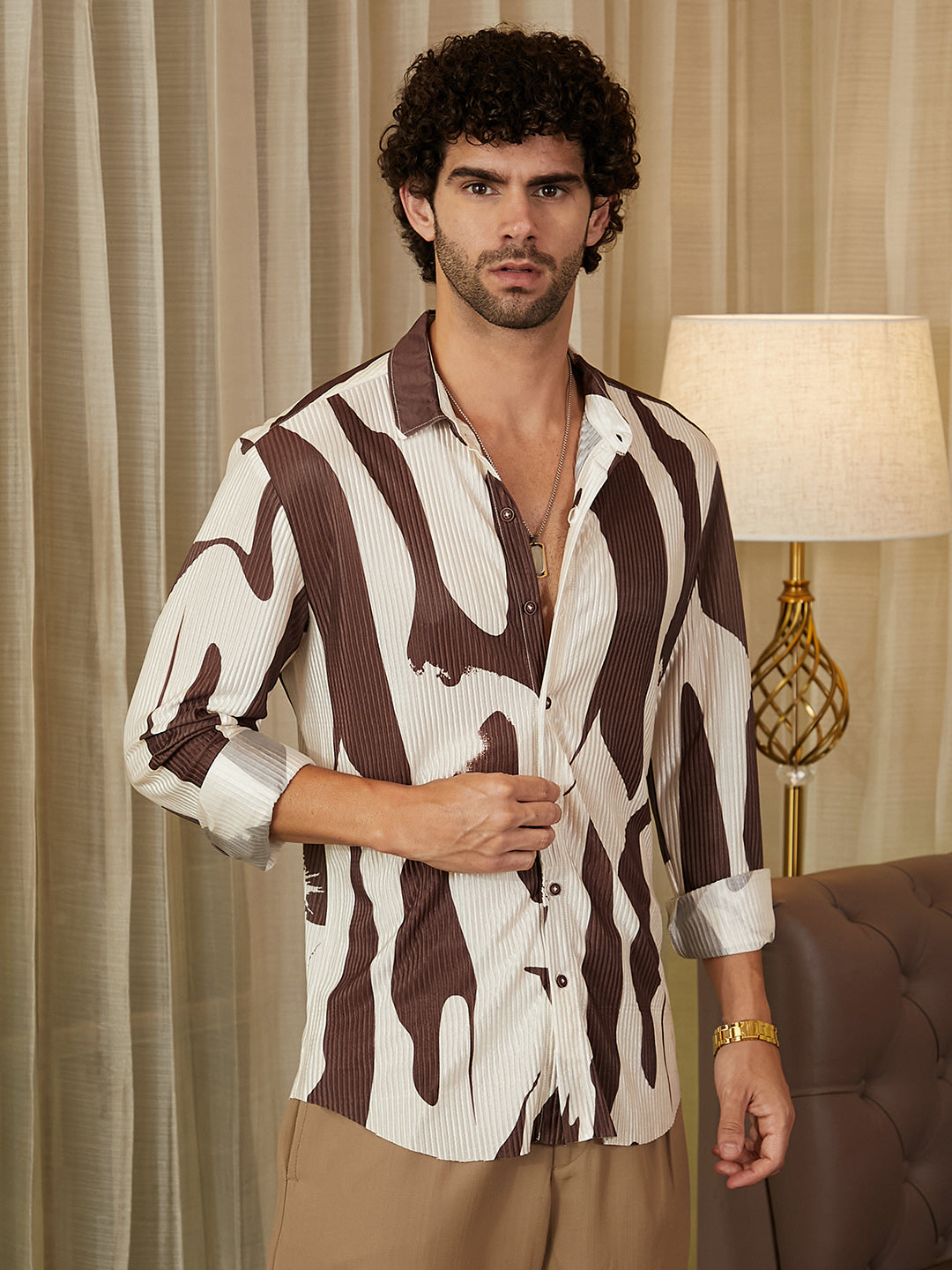 Men Blended Fabric Regular Printed Shirt