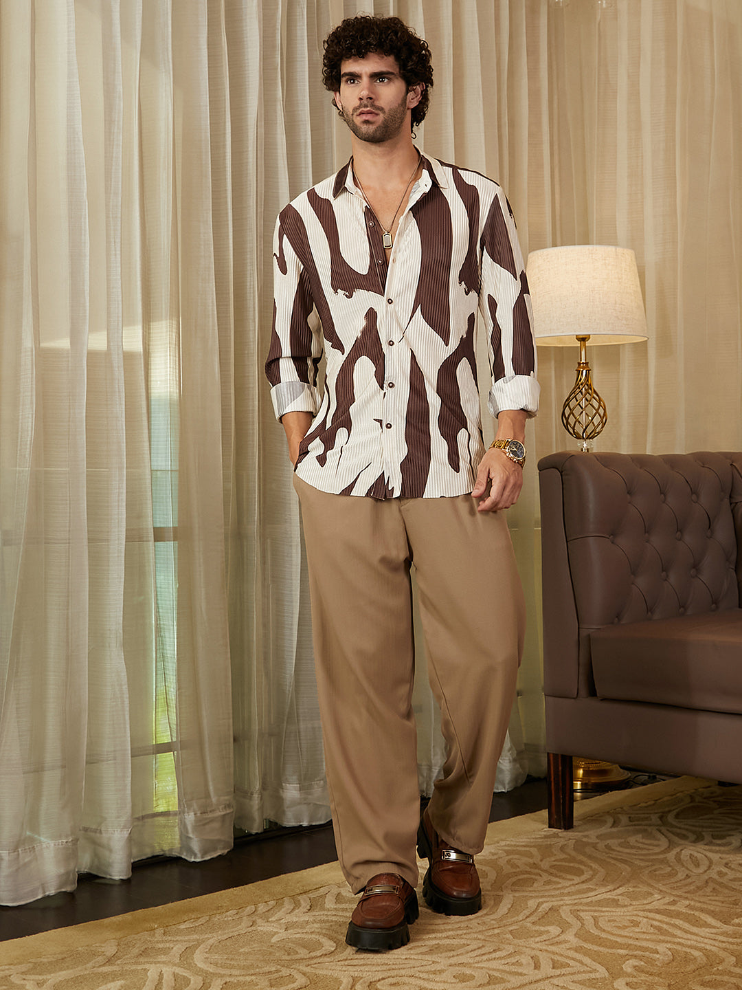 Men Blended Fabric Regular Printed Shirt