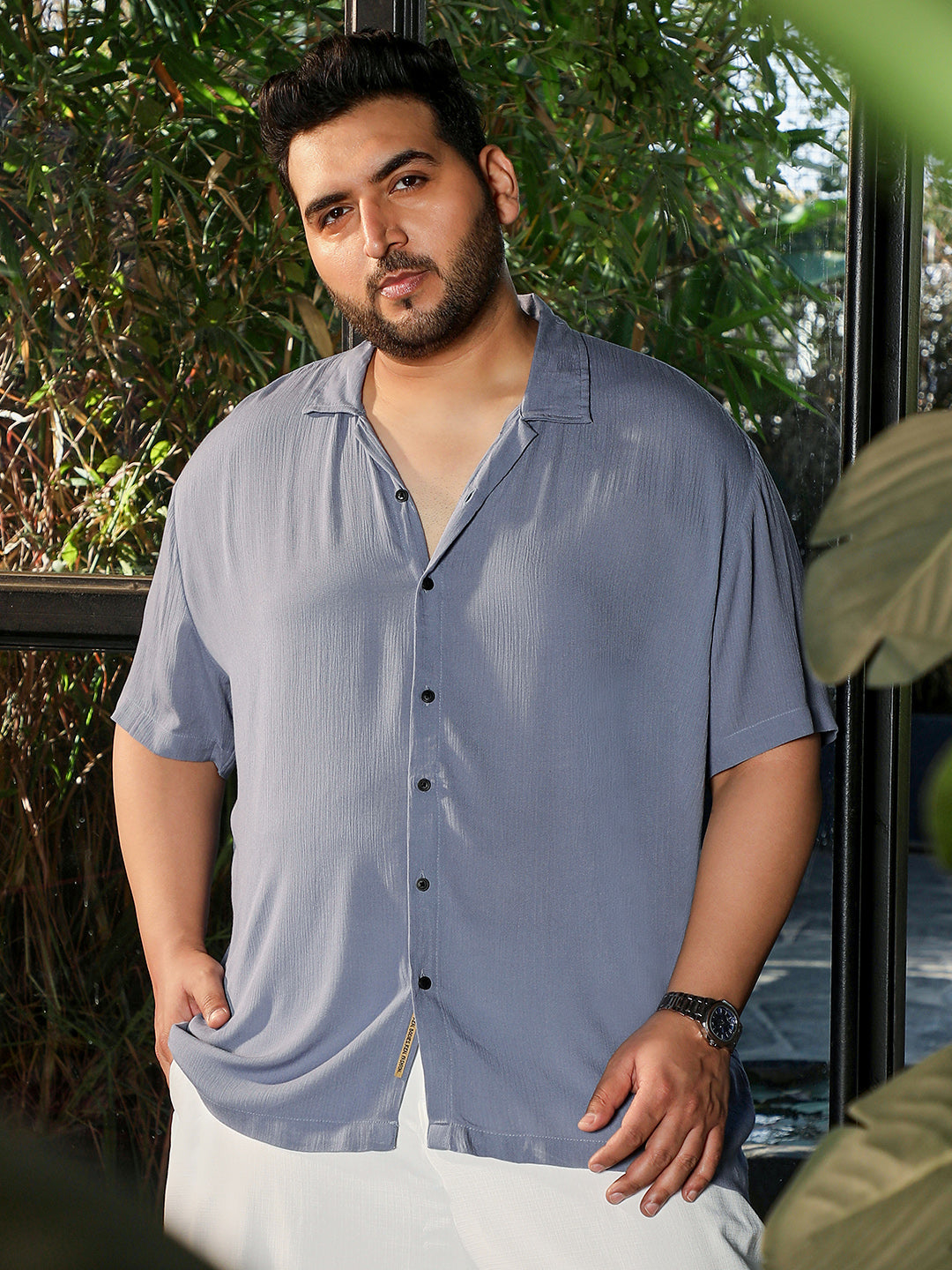 Men Light Steel Blue Textured Shirt