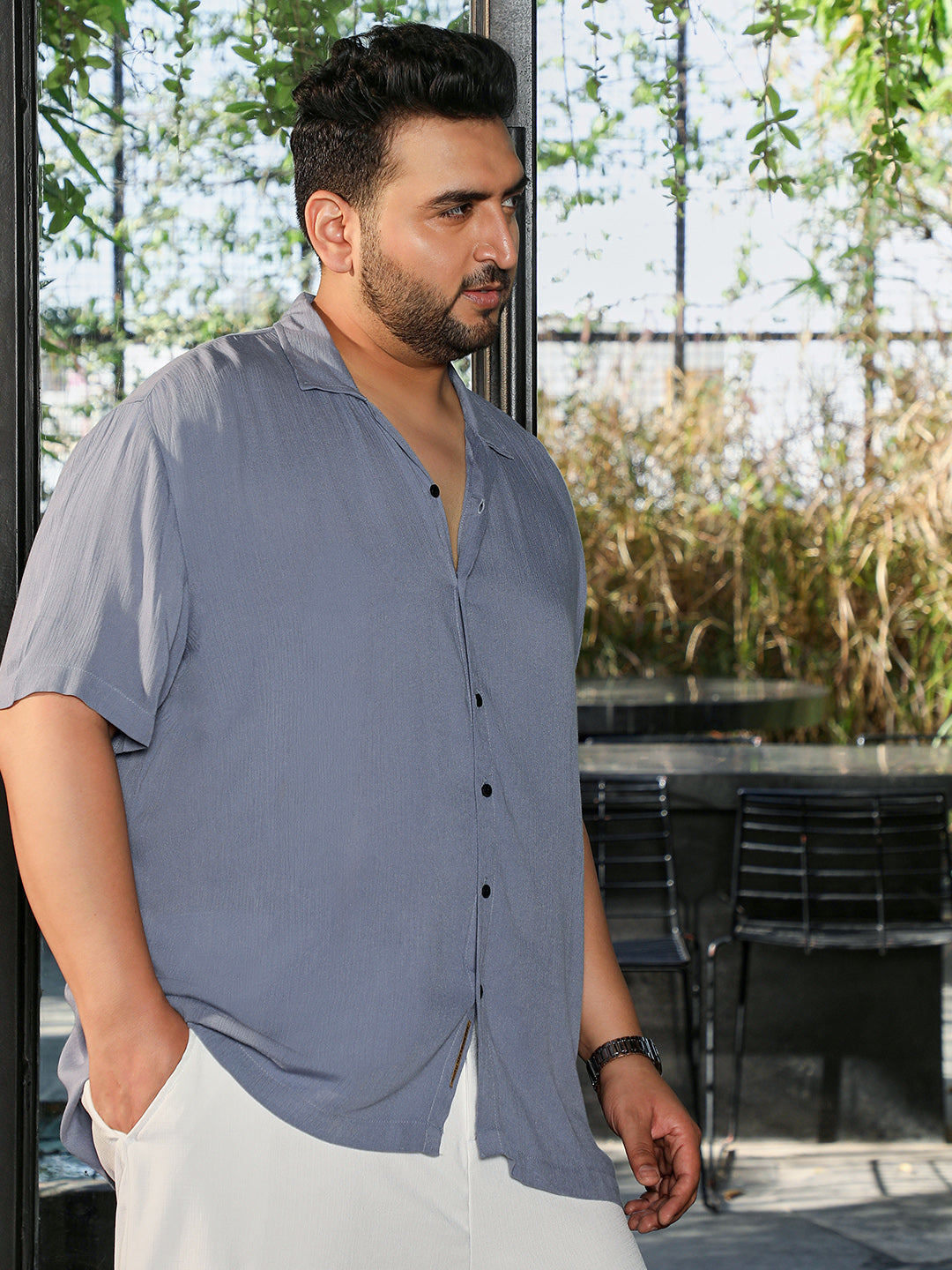Men Light Steel Blue Textured Shirt