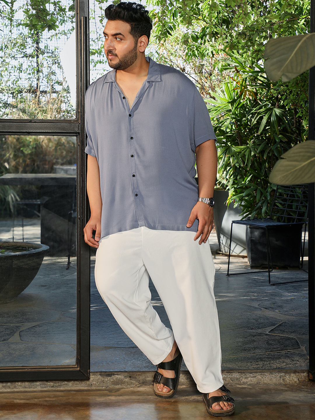 Men Light Steel Blue Textured Shirt