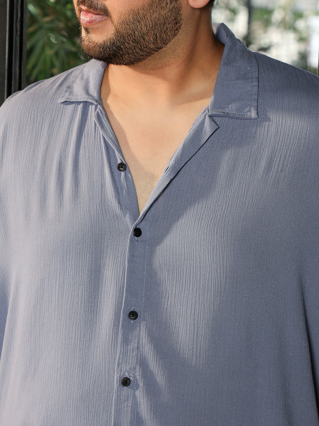 Men Light Steel Blue Textured Shirt