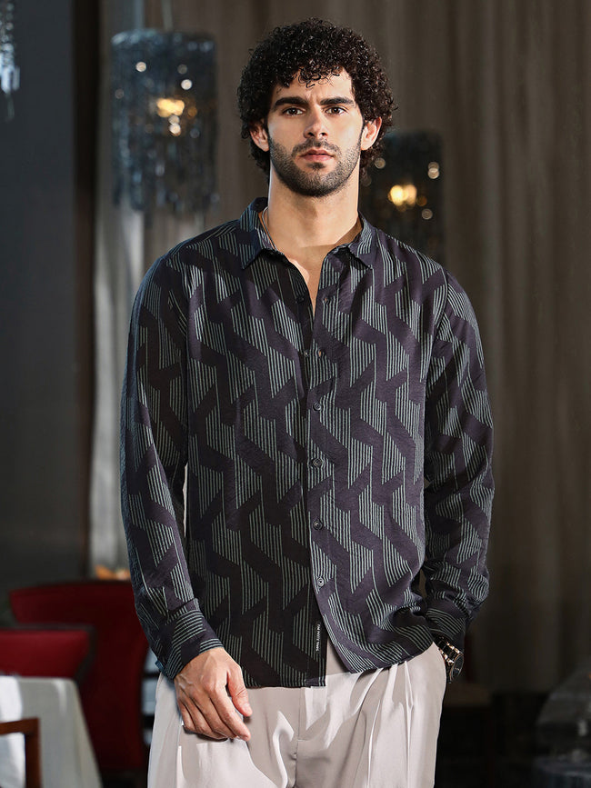 Men Prussian Blue Pinstriped-Track Regular Shirt