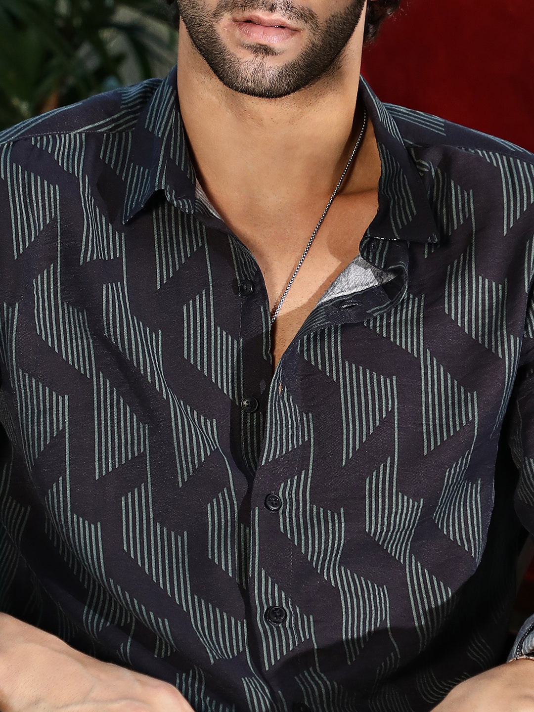 Men Prussian Blue Pinstriped-Track Regular Shirt